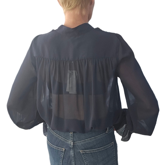 🎁HOLIDAY SPECIAL🎁NWT. L'AGENCE Marion Sheer Ruffle Blouse In Midnight - Picture 9 of 16